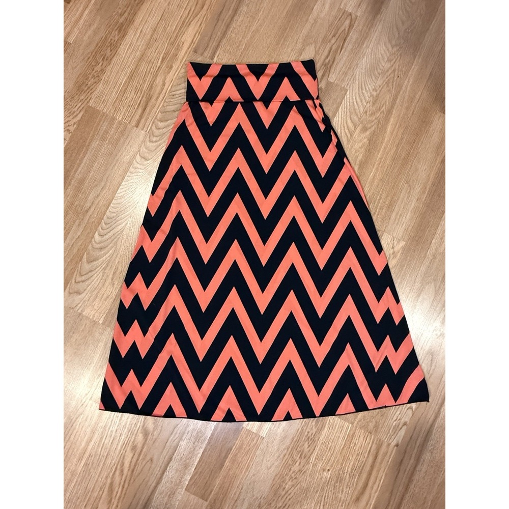 Spiaggia Dolce Maxi Skirt Dress Coral‎ Orange Black Zig Zag Chevron Sz. LG Boho